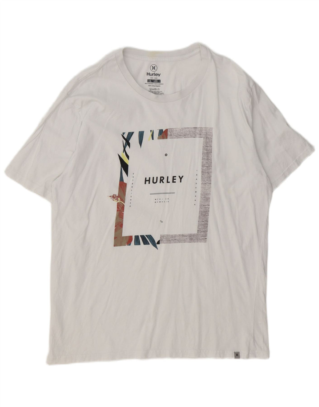 Ανδρικό γραφικό T-Shirt Hurley Top μεγάλο λευκό βαμβακερό