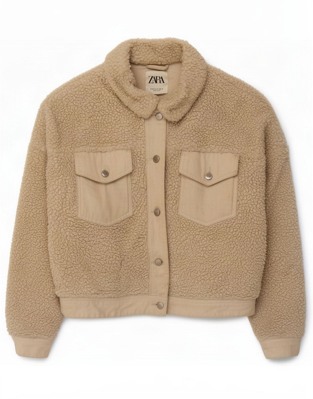 Zara Γυναικείο μπουφάν φλις μεγάλου μεγέθους UK 6 XS Off White Polyester