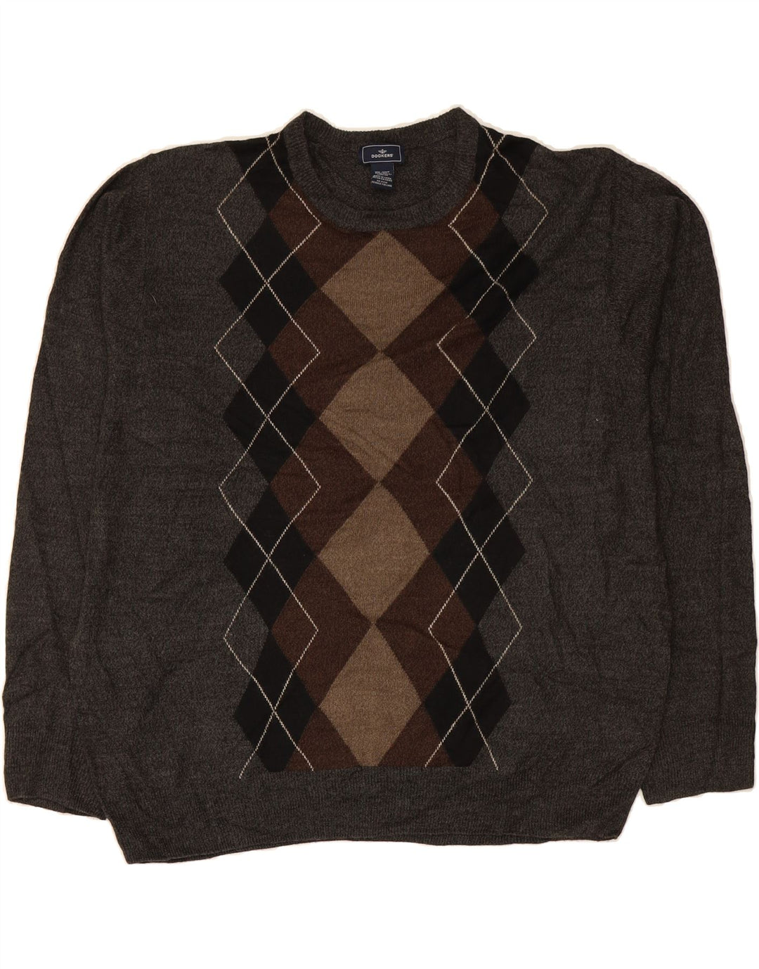 DOCKERS Ανδρικό πουλόβερ με λαιμόκοψη 2XL Γκρι Argyle/Ακρυλικό Διαμάντι