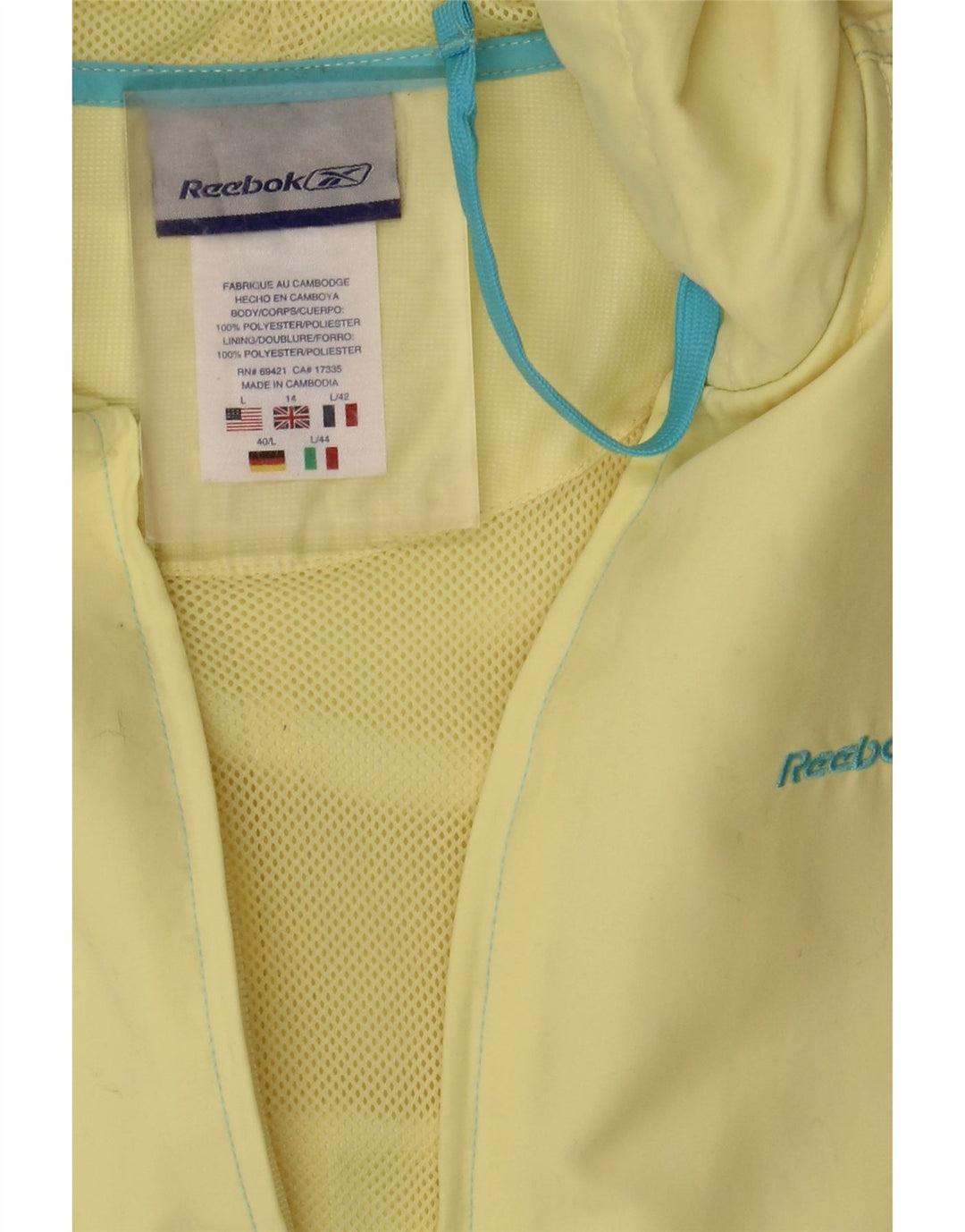 Reebok Γυναικείο μπουφάν βροχής με κουκούλα UK 14 μεγάλος κίτρινος πολυεστέρας