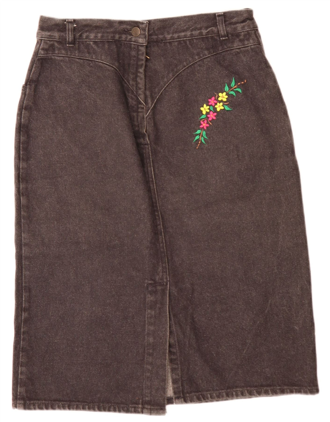 Vintage Γυναικεία Τζιν Φούστα W28 Μεσαίο Γκρι Floral