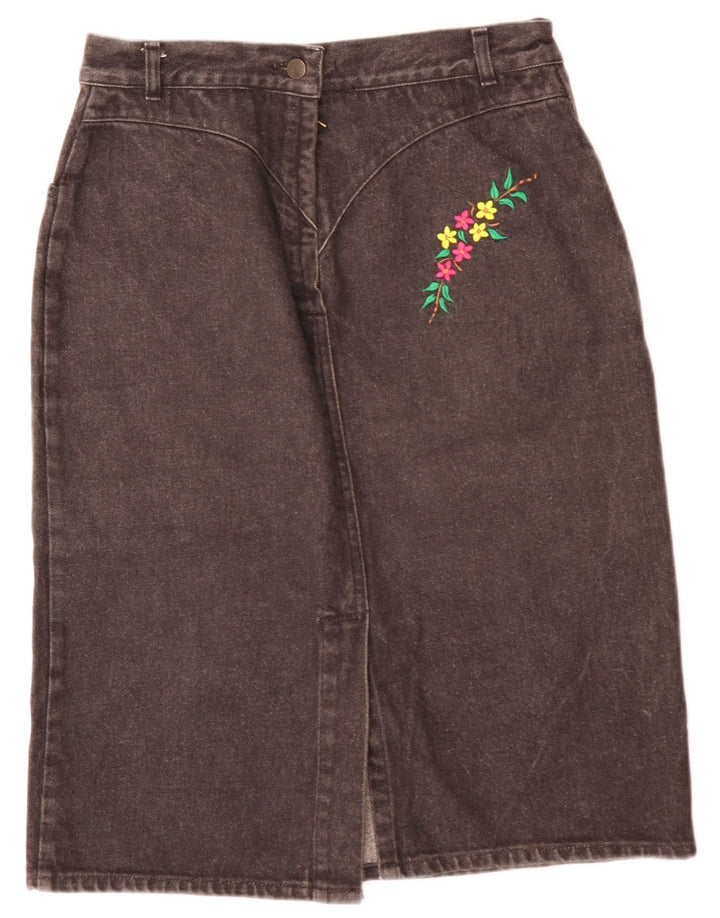 Vintage Γυναικεία Τζιν Φούστα W28 Μεσαίο Γκρι Floral