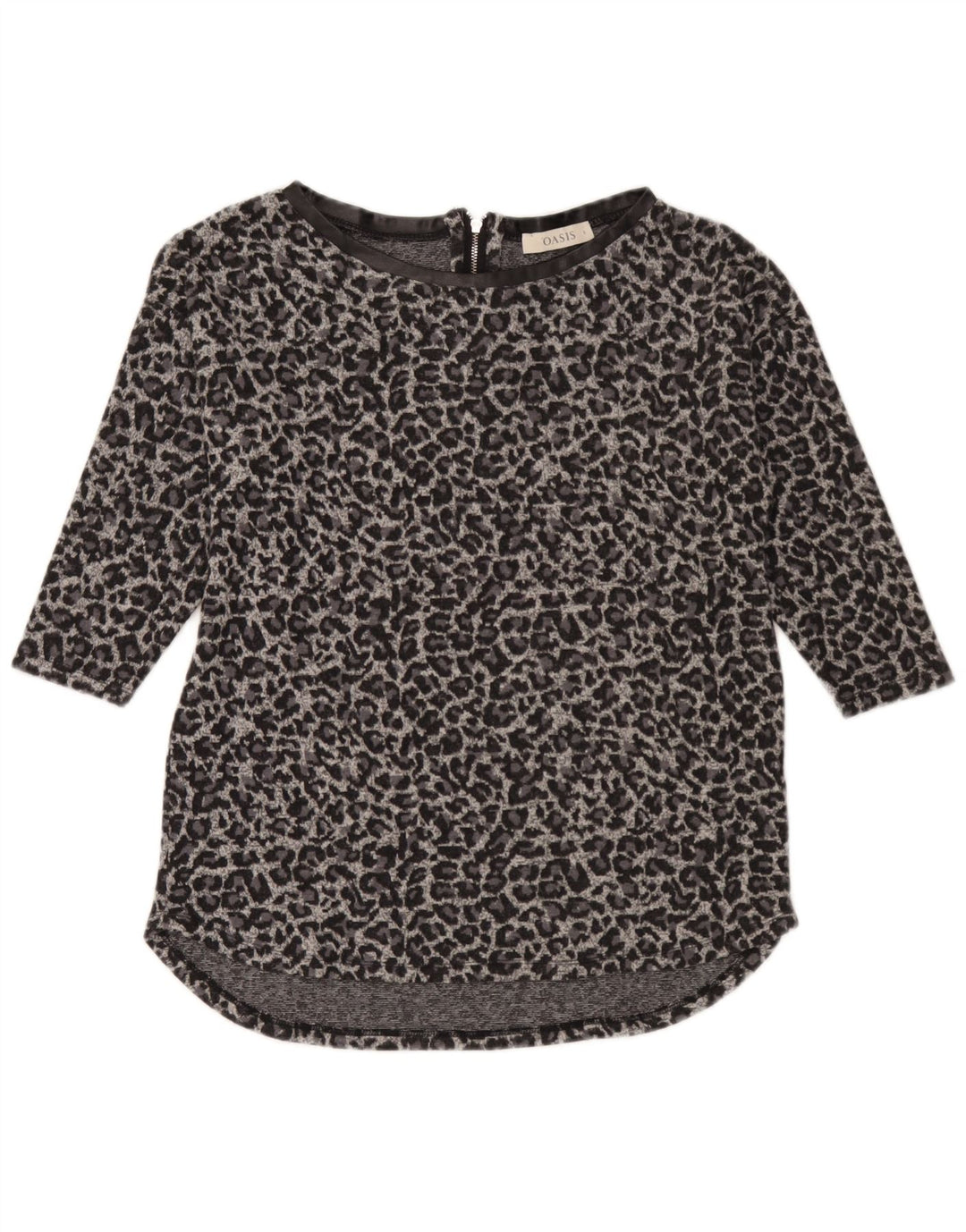 Oasis γυναικείο μανίκι 3/4 τοπ UK 10 Small Grey Animal Print Polyester
