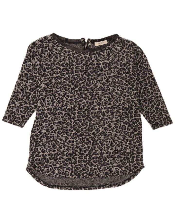 Oasis γυναικείο μανίκι 3/4 τοπ UK 10 Small Grey Animal Print Polyester