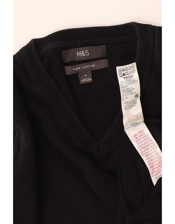 Ανδρικό πουλόβερ Marks & Spencer με V λαιμόκοψη, μεσαίο μαύρο βαμβακερό