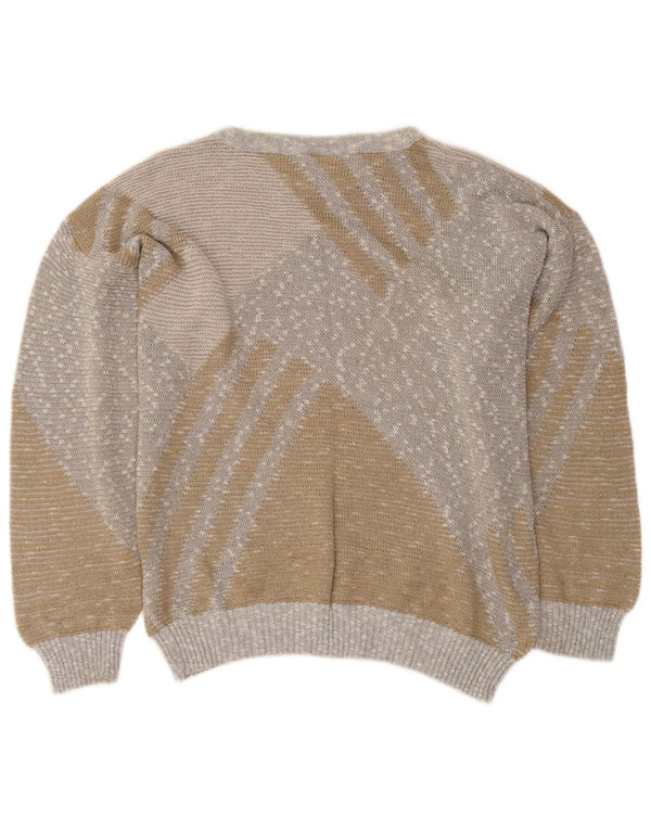 Vintage γυναικείο πουλόβερ με λαιμόκαυστο IT 50 XL Beige Colourblock Βαμβακερό