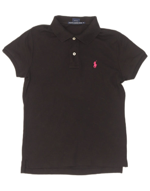 Γυναικείο μπλουζάκι πόλο Ralph Lauren UK 12 μεσαίο μαύρο βαμβακερό