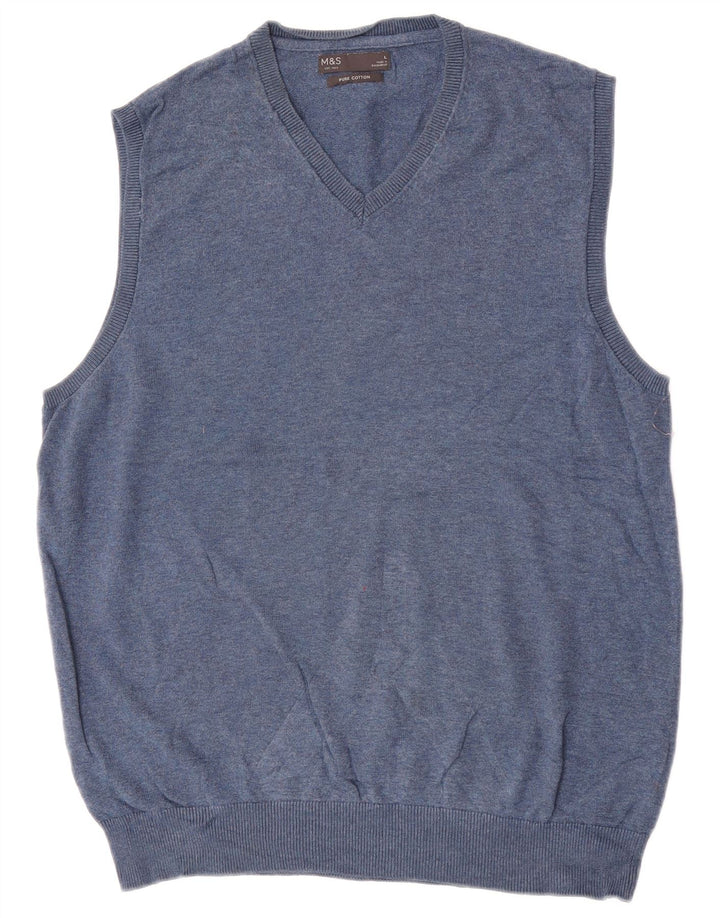 MARKS & SPENCER Ανδρικό γιλέκο Tank Top μεγάλο μπλε βαμβακερό