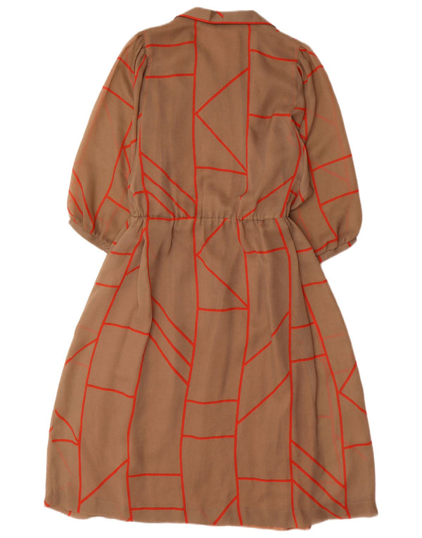 EXCLUSIVE Womens Long Sleeve A-Line Dress EU 40 Medium Brown Geometric