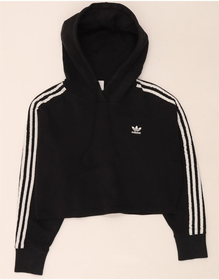 Γυναικεία κουκούλα με κουκούλα ADIDAS Oversized Crop UK 6 XS Μαύρο βαμβακερό
