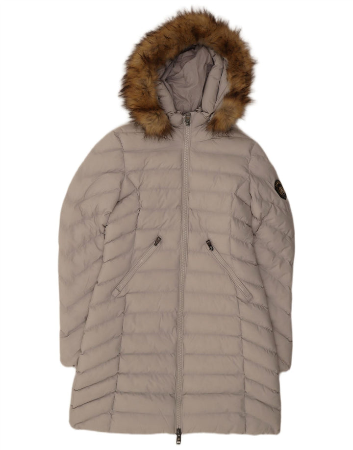Superdry Γυναικείο παλτό με κουκούλα UK 10 Small Grey Polyester