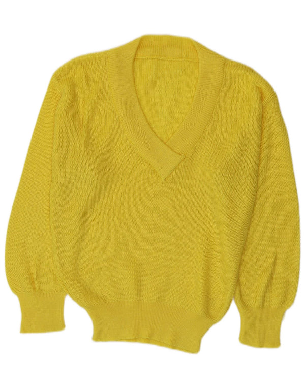Vintage γυναικείο πουλόβερ με V λαιμόκοψη UK 16 Large Yellow