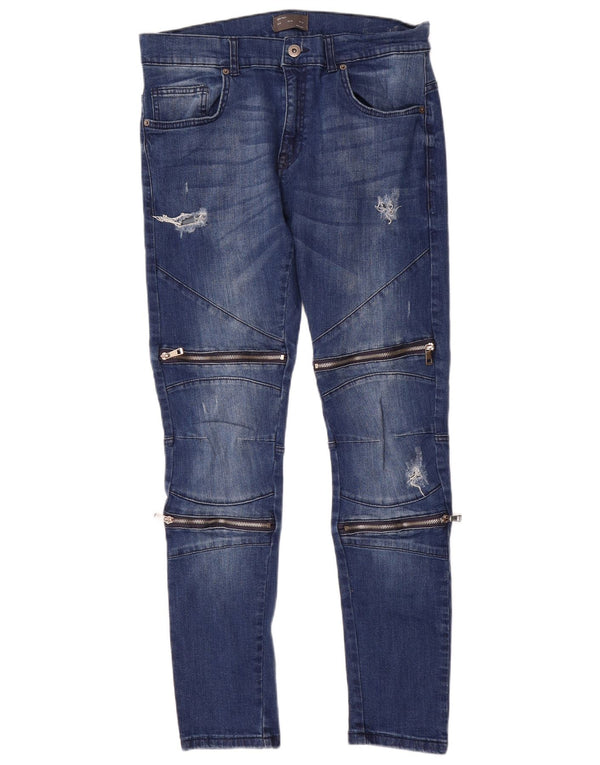Zara Mens Distressed Skinny Jeans EU 42 Large W32 L31 Blue Cotton