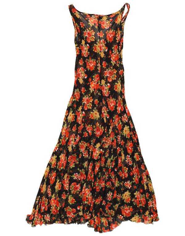 Δίκλινο Γυναικείο Αμάνικο Φόρεμα See Through Maxi UK 10 Small Black Floral