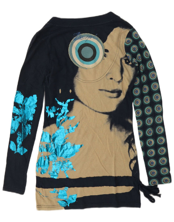 Desigual Γυναικείο τοπ μακρυμάνικο UK 6 XS Navy Blue γεωμετρικό βαμβάκι