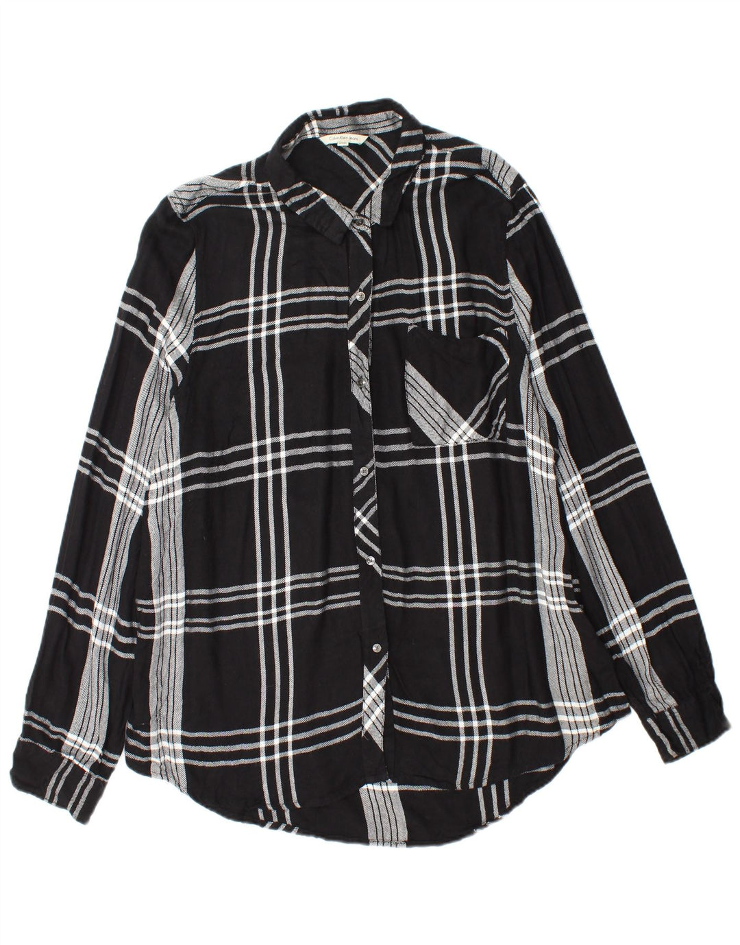 CALVIN KLEIN JEANS Γυναικείο φανελένιο πουκάμισο UK 18 XL μαύρο καρό ρεγιόν