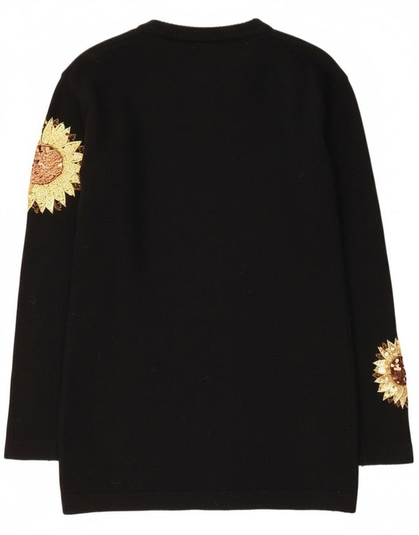 J. Taylor Womens Graphic Crew Neck Jumper Sweater UK 10 Small Black Floral