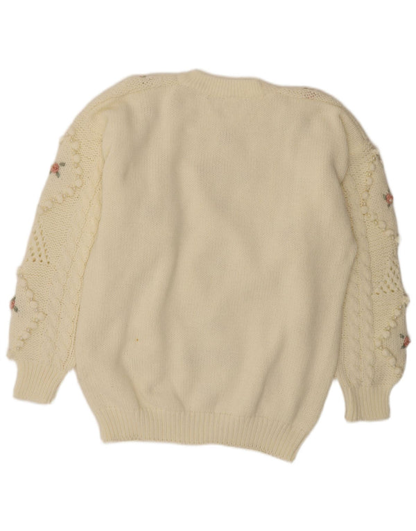Vintage Womens Crew Neck Jumper Sweater UK 20 2XL Off White Floral