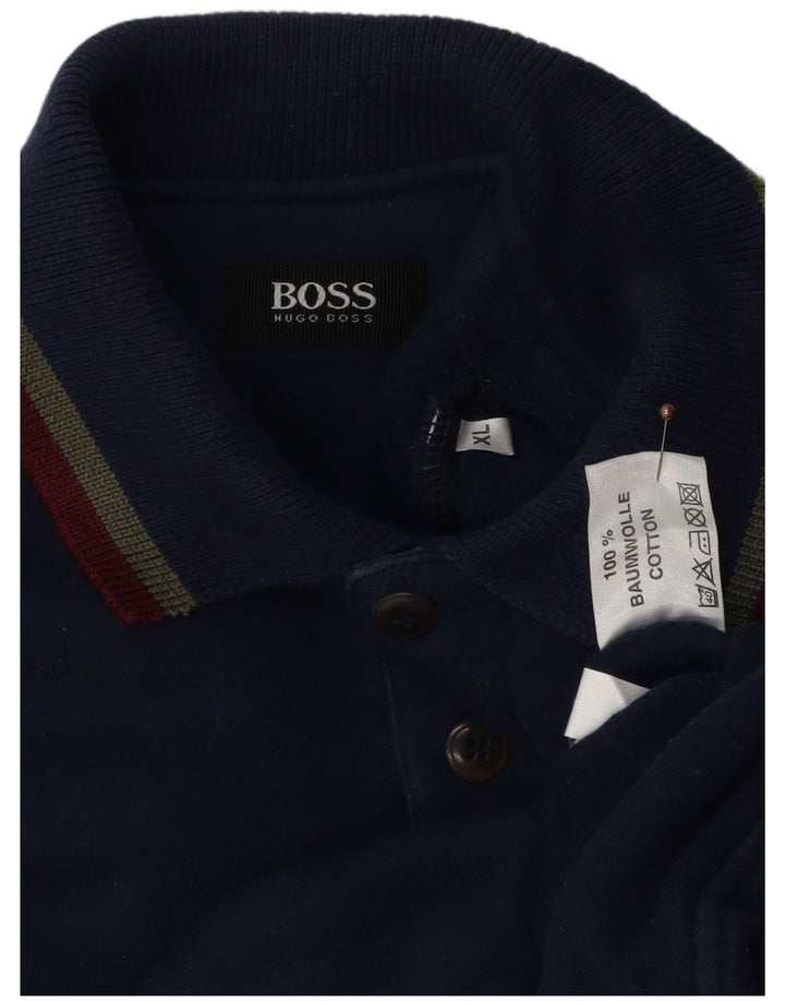 Ανδρικό φούτερ με λαιμό polo Hugo Boss Jumper XL Navy Blue Cotton