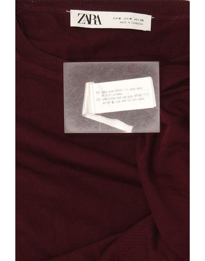 Zara Γυναικείο πουλόβερ με λαιμόκαυστο UK 14 Medium Maroon Viscose