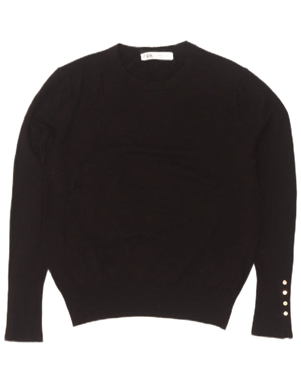 Zara Womens Crew Neck Jumper Sweater UK 14 XL Black Viscose
