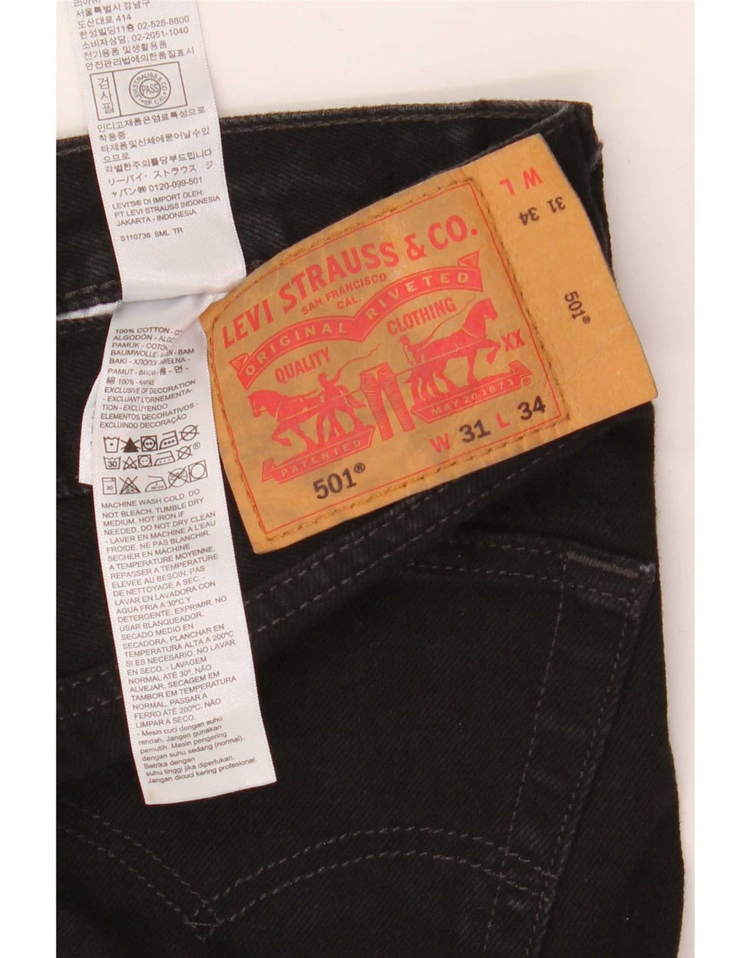 Levi's Mens 501 Straight Jeans W31 L34 Μαύρο βαμβακερό