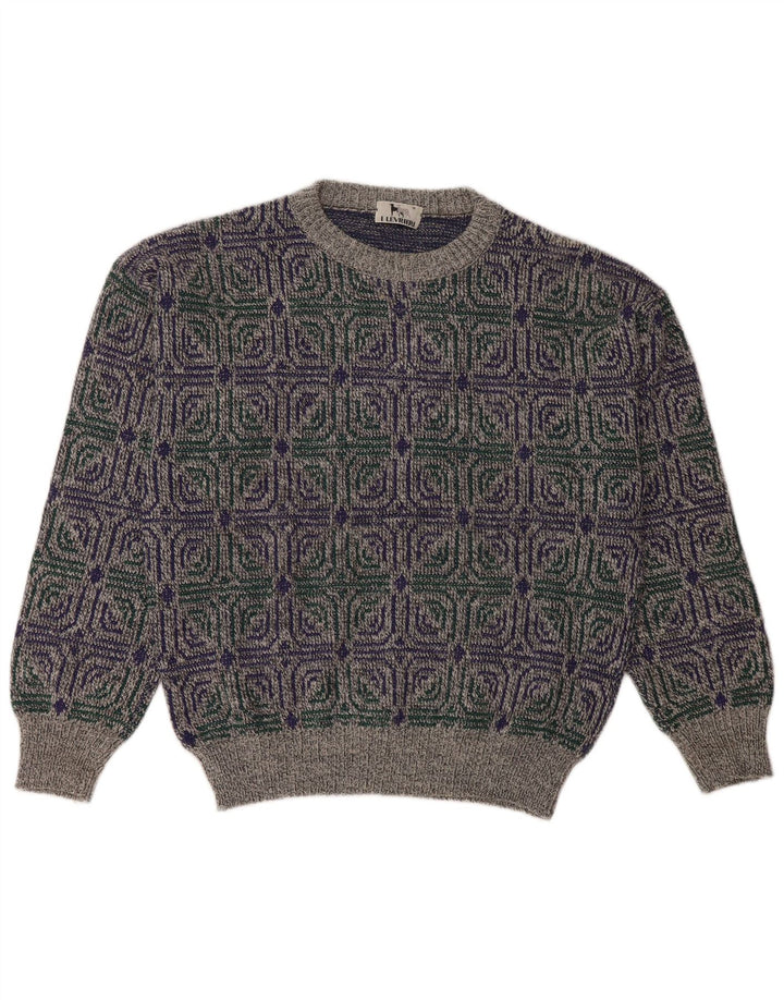 I LEVRIERI Ανδρικό πουλόβερ με λαιμόκοψη μεσαίου γκρι γεωμετρικό πολυακρυλικό