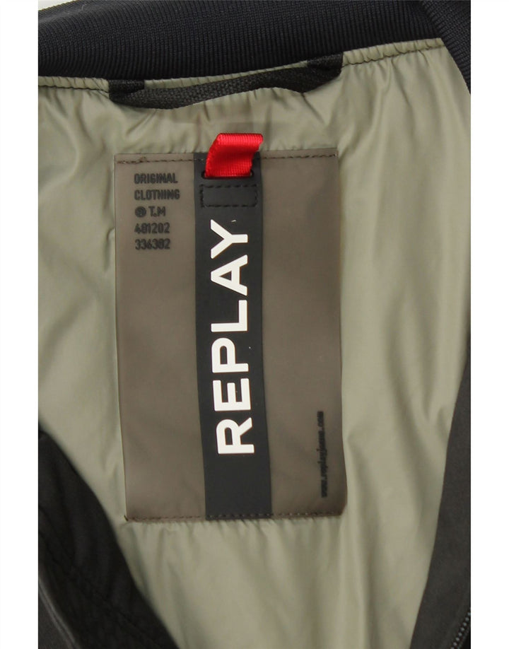 Replay Ανδρικό γραφικό Bomber Jacket UK 38 Medium Grey Colourblock Cotton