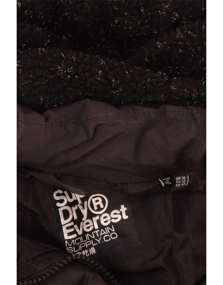 Superdry γυναικείο μπουφάν με κουκούλα μεγάλου μεγέθους με επένδυση UK 16 μεγάλο μαύρο πολυεστέρα