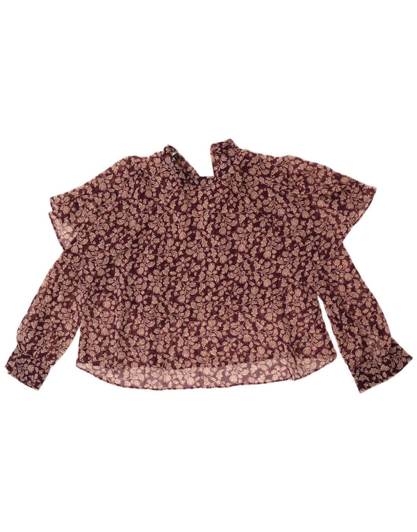 Zara γυναικεία υπερμεγέθη Crop μακρυμάνικη μπλούζα UK 6 XS Μπορντό Floral