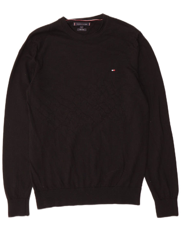 Ανδρικό πουλόβερ με λαιμόκοψη Tommy Hilfiger, μαύρο μάλλινο