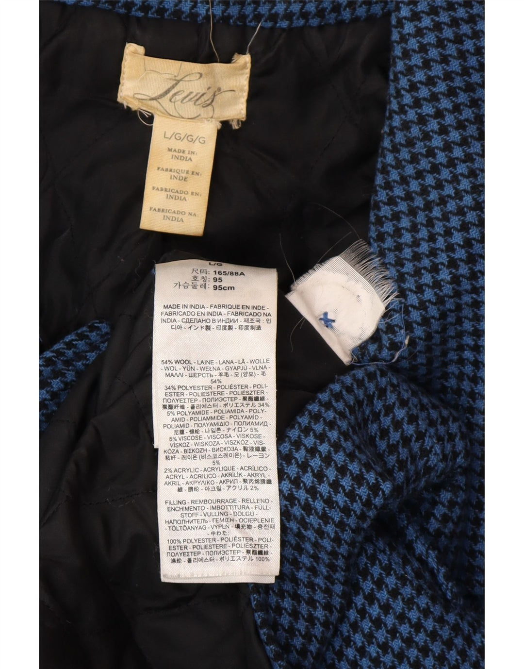 LEVI'S Γυναικείο παλτό με διπλό στήθος UK 16 μεγάλο μπλε μαλλί Houndstooth