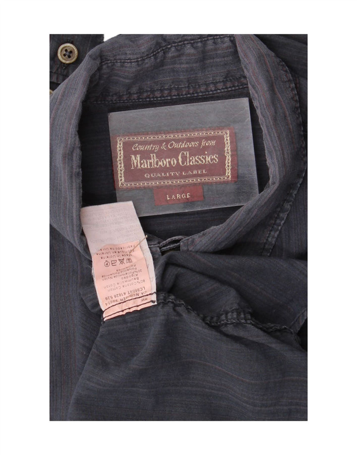Ανδρικό πουκάμισο Marlboro Classics Μεγάλο μπλε Navy Pinstripe Βαμβακερό