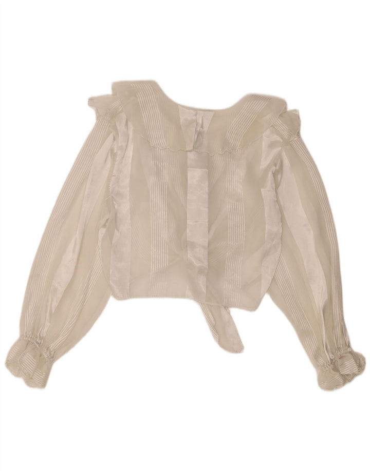 Vintage γυναικείο See Through Crop Top 10 μεσαίου λευκού ριγέ UK