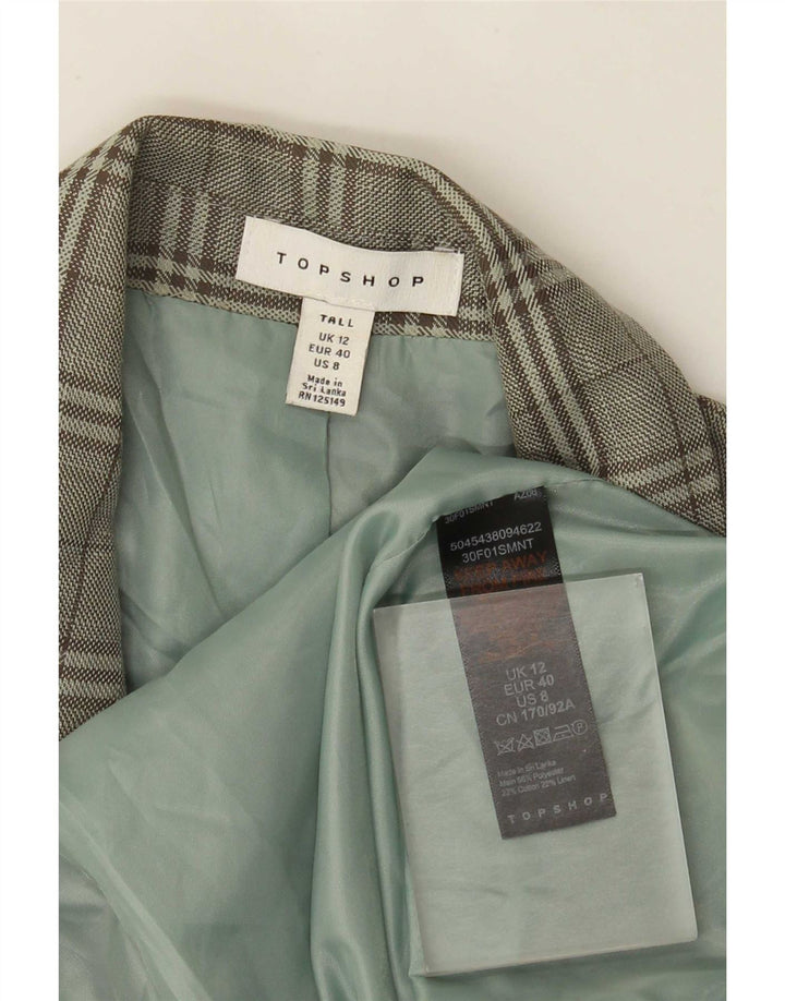 Topshop Γυναικείο Ψηλό Διπλό Μπουφάν Μπλέιζερ UK 12 Μέτριο Πράσινο Έλεγχο