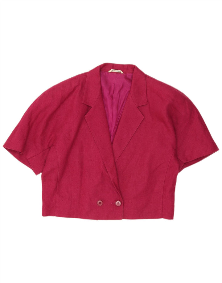 Vintage γυναικείο Crop κοντομάνικο σακάκι UK 14 Medium Pink Wool