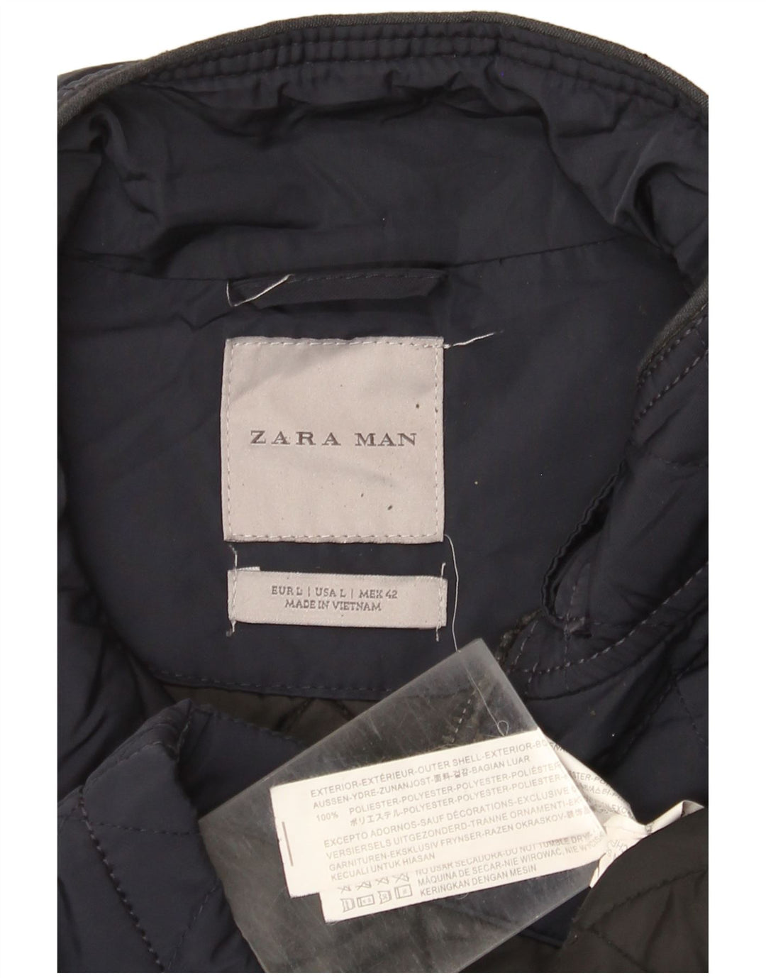 Zara Ανδρικό καπιτονέ μπουφάν UK 40 Large Navy Blue Polyester