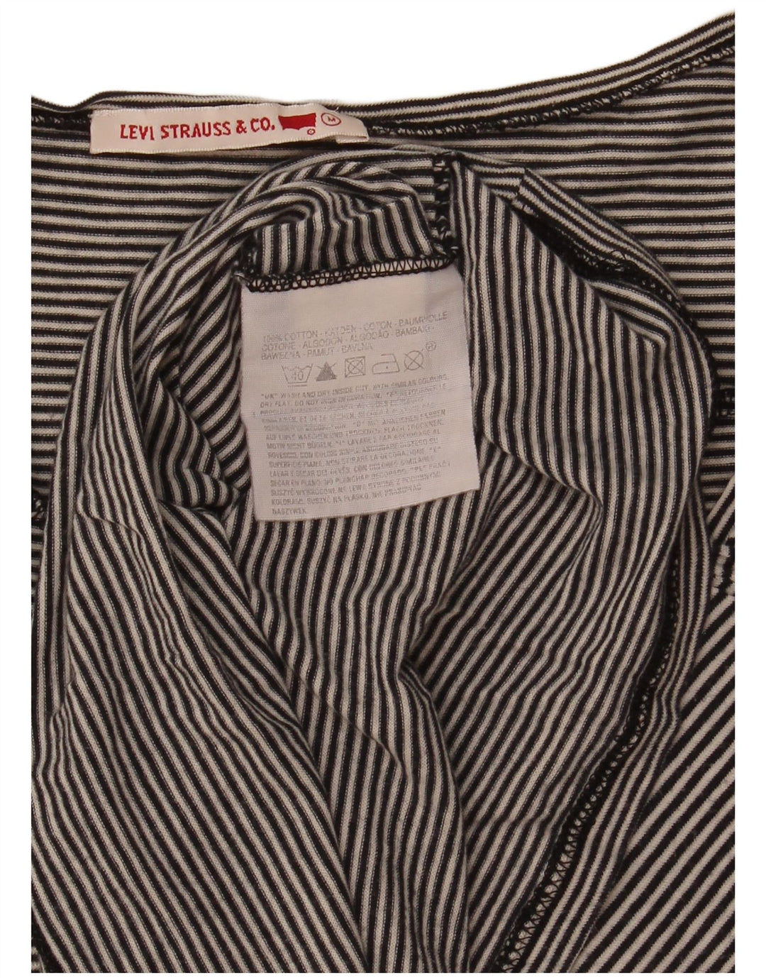 Γυναικείο τοπ Levi's μακρυμάνικο UK 14 μεσαίο μαύρο ριγέ βαμβακερό