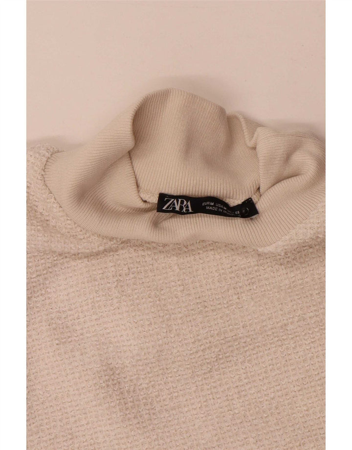 Zara Γυναικείο T-Shirt Top UK 12 Medium Off White Polyester