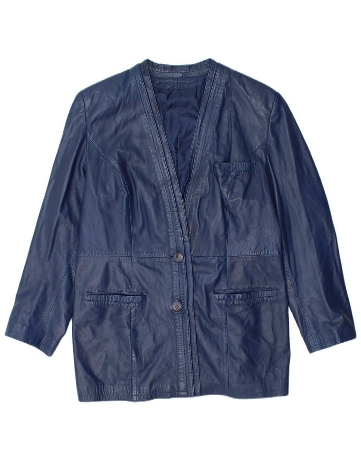 Vintage Γυναικείο Δερμάτινο Μπουφάν UK 14 Medium Navy Blue