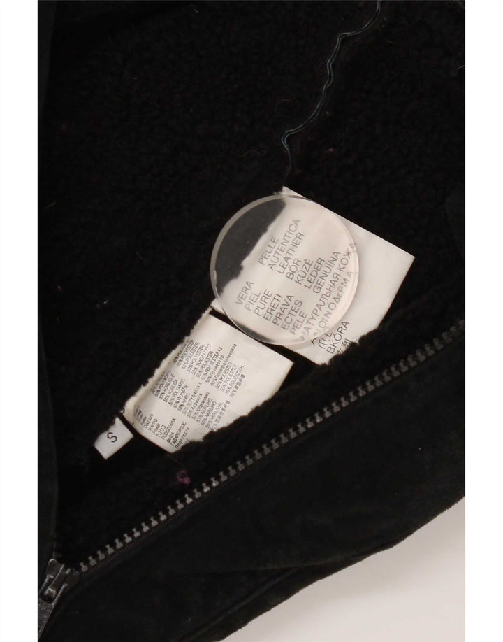 Vintage γυναικείο σακάκι Sherpa Suede UK 10 Small μαύρο δέρμα