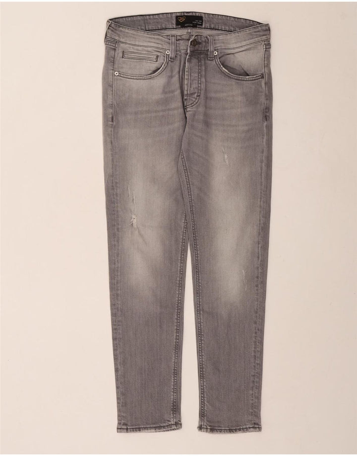 POP 84 Mens Distressed Slim Jeans W33 L29 Γκρι βαμβακερό