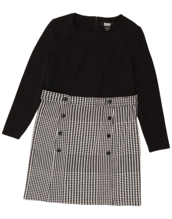 Γυναικείο μακρυμάνικο φόρεμα Dkny US 14 XL Μαύρο Houndstooth Classic