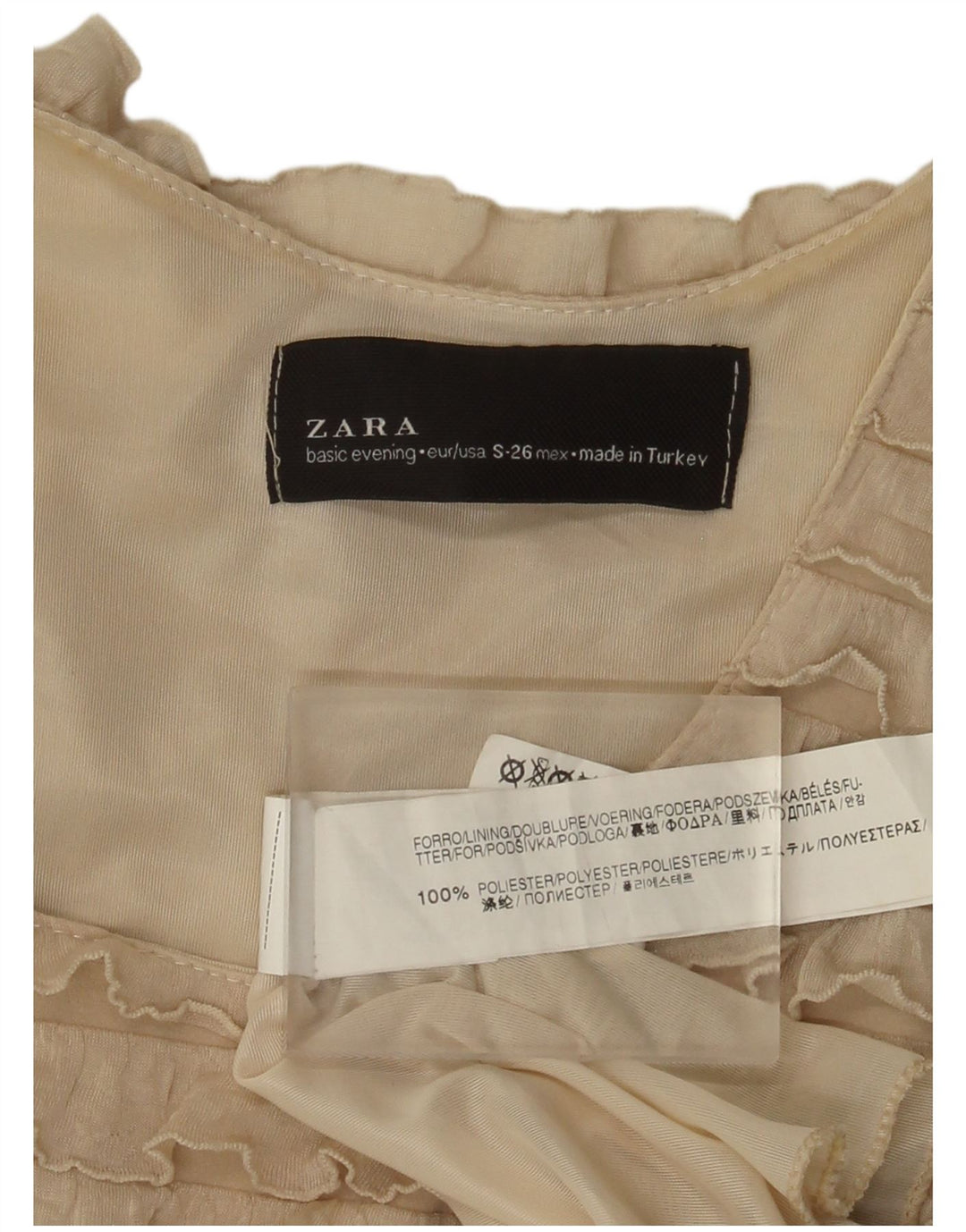 Zara Γυναικείο Αμάνικο φόρεμα με κλιμάκια UK 8 Small Beige Polyester