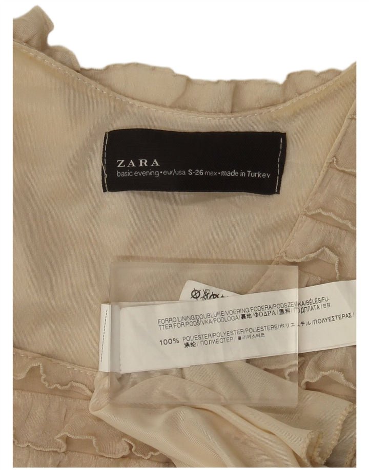 Zara Γυναικείο Αμάνικο φόρεμα με κλιμάκια UK 8 Small Beige Polyester