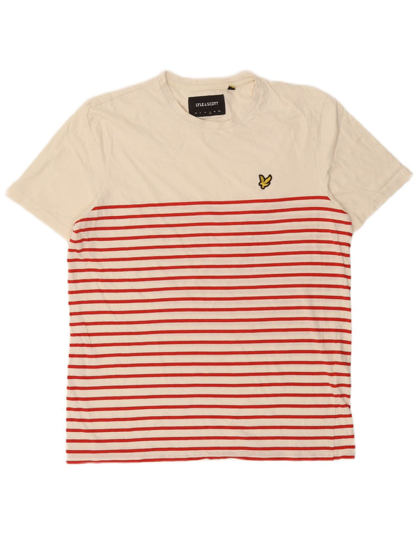 Lyle & Scott Ανδρικό T-Shirt Top μεγάλο λευκό ριγέ βαμβακερό
