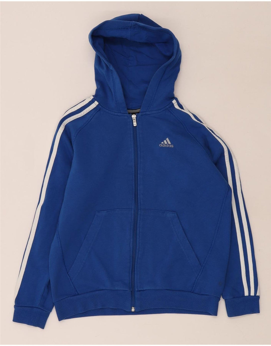 ADIDAS Boys Zip Hoodie πουλόβερ 11-12 ετών Μπλε βαμβακερό