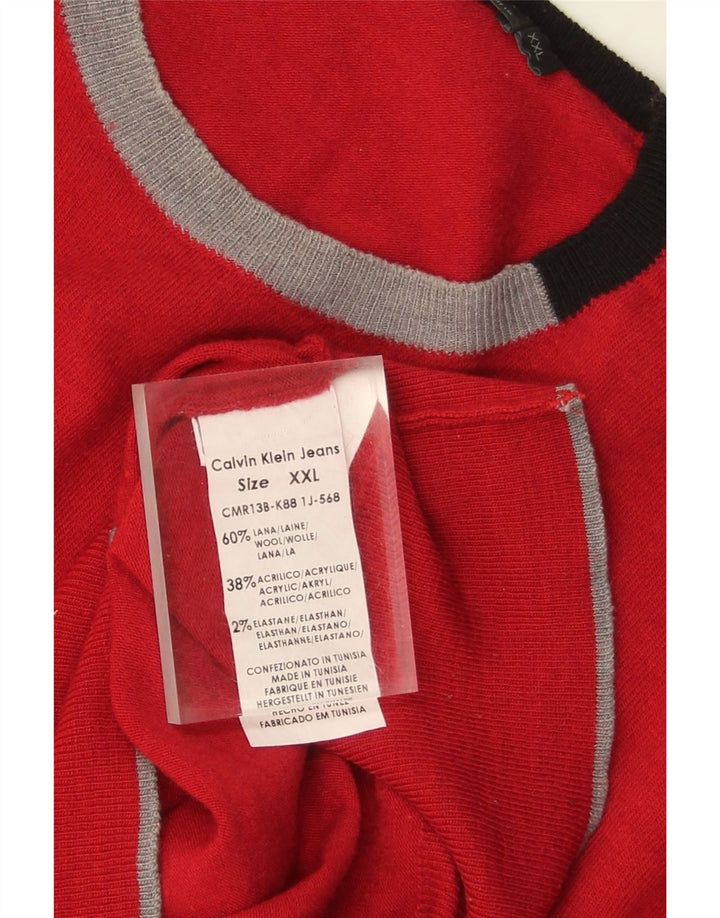 CALVIN KLEIN JEANS Mens Crew Neck Jumper Sweater 2XL Red Wool Vintage Calvin Klein Jeans and Second-Hand Calvin Klein Jeans from Messina Hembry 