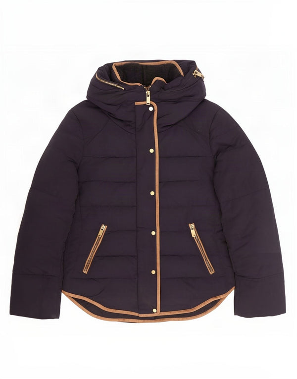 Zara Womens Hooded Padded Jacket UK 10 Small Navy Blue Polyester