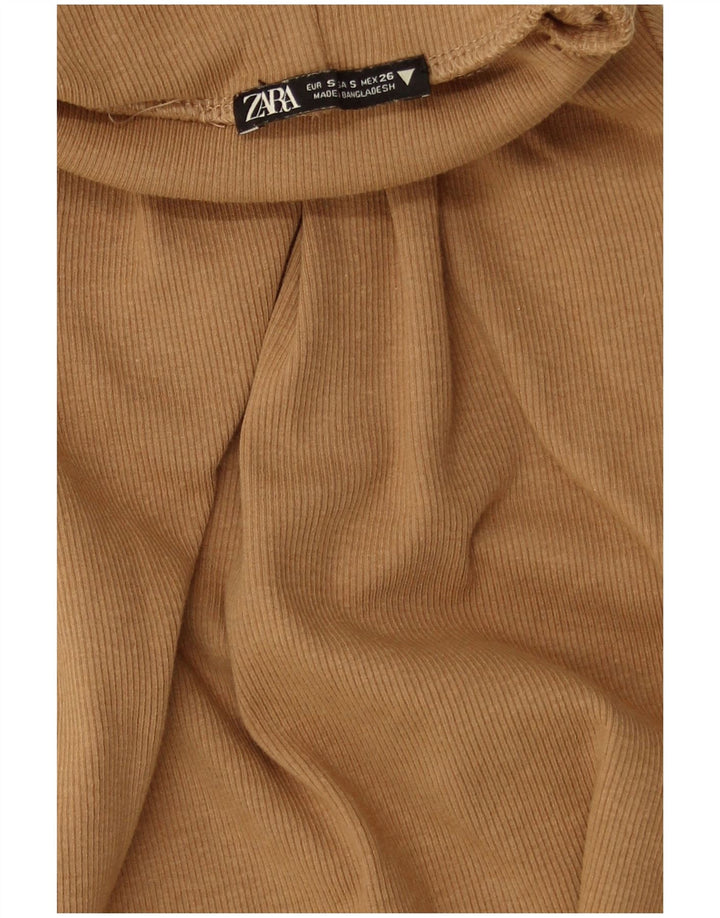 Zara Γυναικείο Roll Neck Top UK 8 Small Brown Βαμβακερό